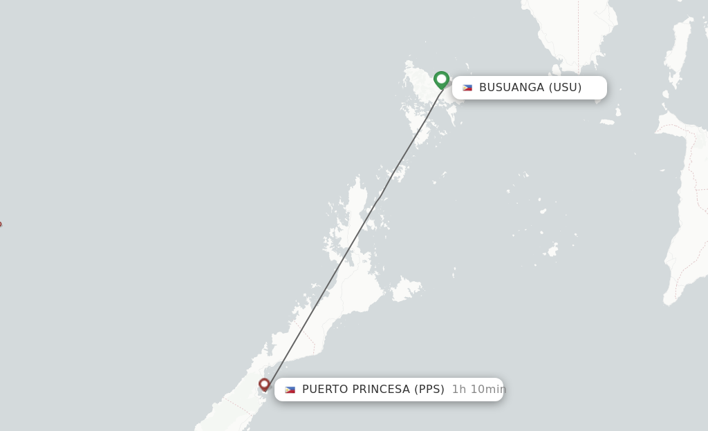 Flights from Busuanga to Puerto Princesa route map