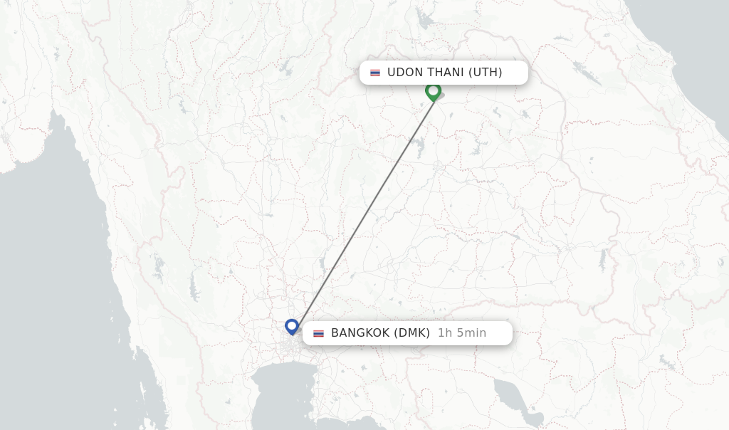 Flights from Udon Thani to Bangkok route map