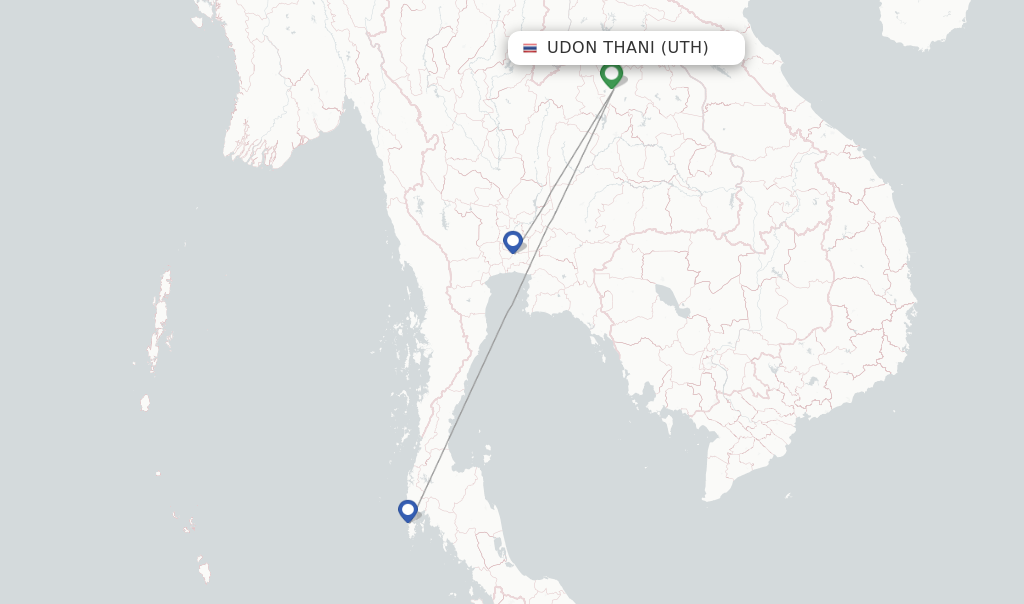 Route map with flights from Udon Thani with Thai AirAsia