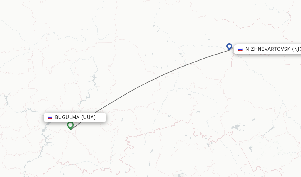 Flights from Bugulma to Nizhnevartovsk route map