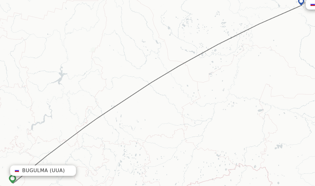 Flights from Bugulma to Surgut route map