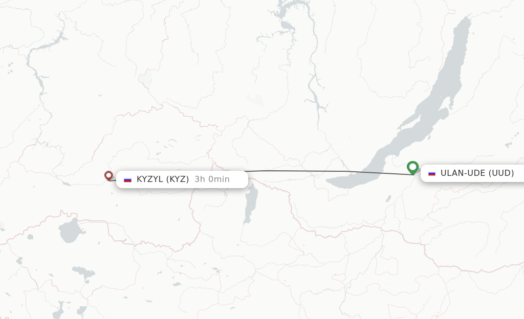 Flights from Ulan-Ude to Kyzyl route map