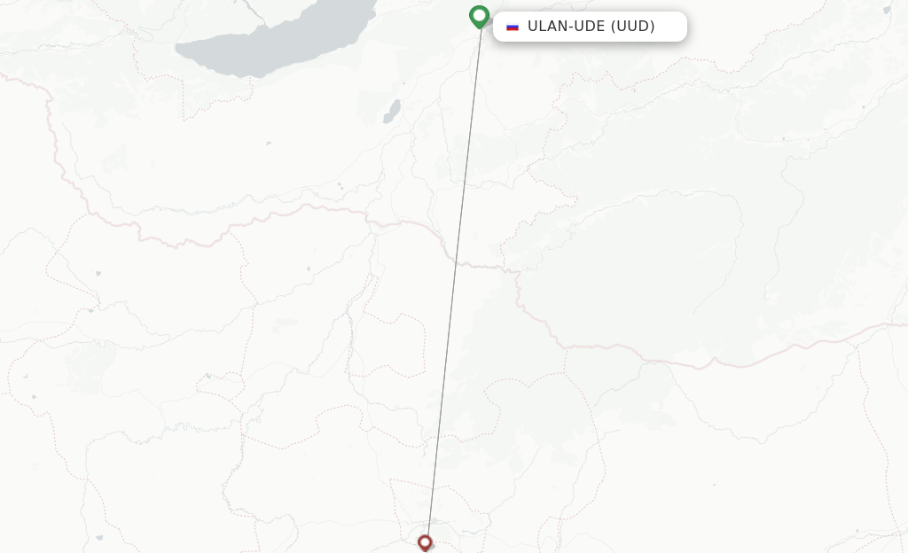 Route map with flights from Ulan-Ude with Hunnu Air