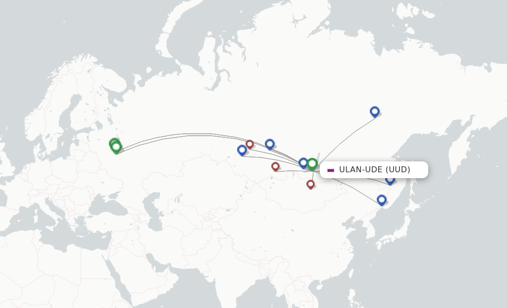 Route map with flights from Ulan-Ude with Sky Regional