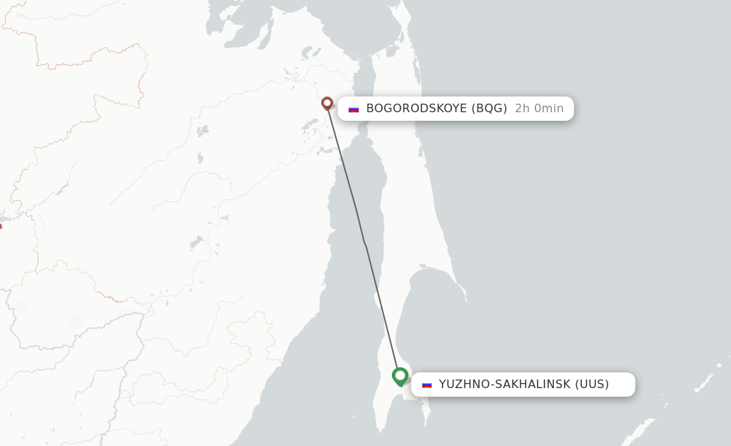 Flights from Yuzhno-Sakhalinsk to Bogorodskoye route map