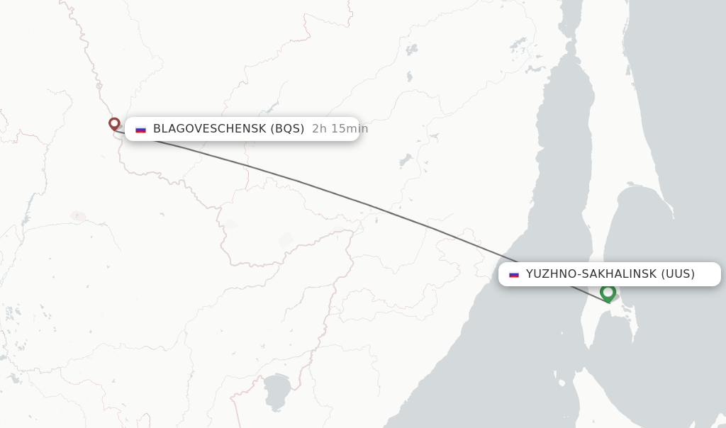 Flights from Yuzhno-Sakhalinsk to Blagoveschensk route map