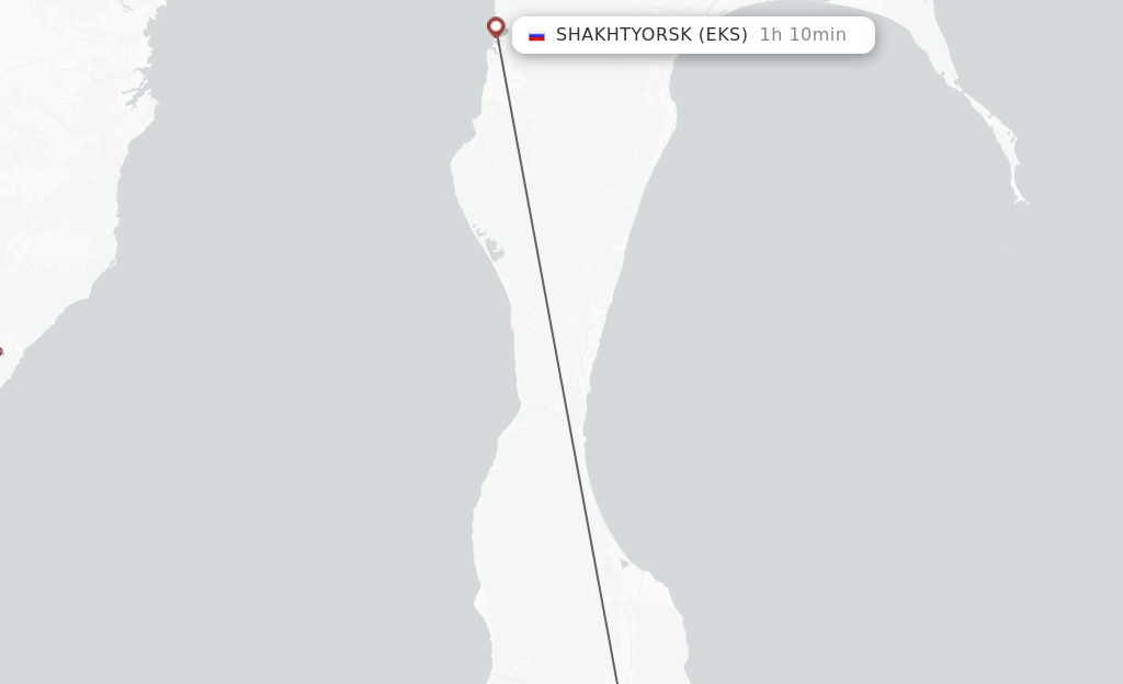 Flights from Yuzhno-Sakhalinsk to Shakhtyorsk route map