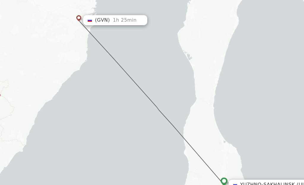 Flights from Yuzhno-Sakhalinsk to Sovetskaya Gavan route map