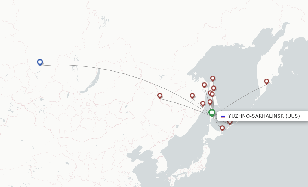 Route map with flights from Yuzhno-Sakhalinsk with Aurora