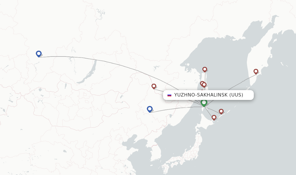 Route map with flights from Yuzhno-Sakhalinsk with Aurora