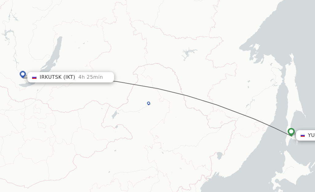 Flights from Yuzhno-Sakhalinsk to Irkutsk route map