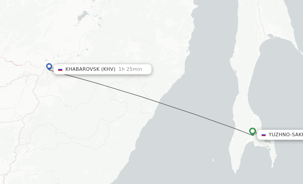 Flights from Yuzhno-Sakhalinsk to Khabarovsk route map