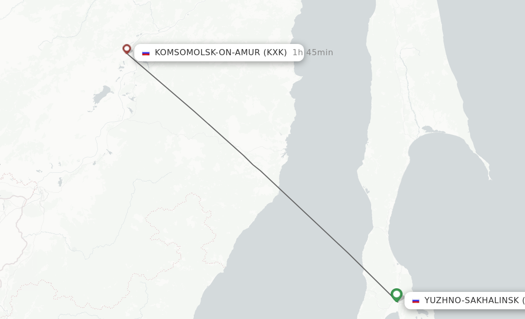 Flights from Yuzhno-Sakhalinsk to Komsomolsk Na Amure route map