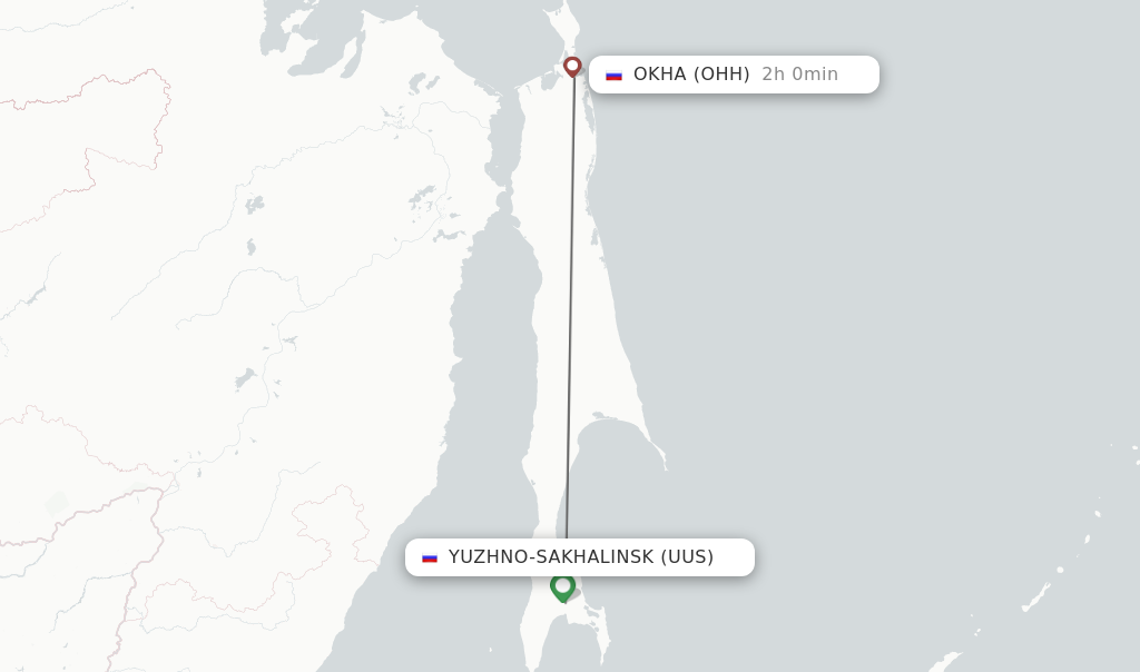 Flights from Yuzhno-Sakhalinsk to Okha route map