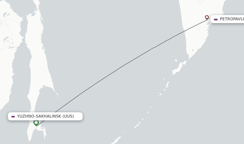 Flights from Yuzhno-Sakhalinsk to Petropavlovsk-Kamchatsky route map