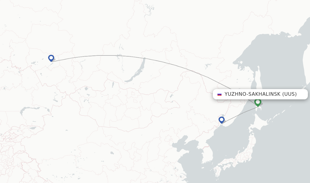 Route map with flights from Yuzhno-Sakhalinsk with S7 Airlines