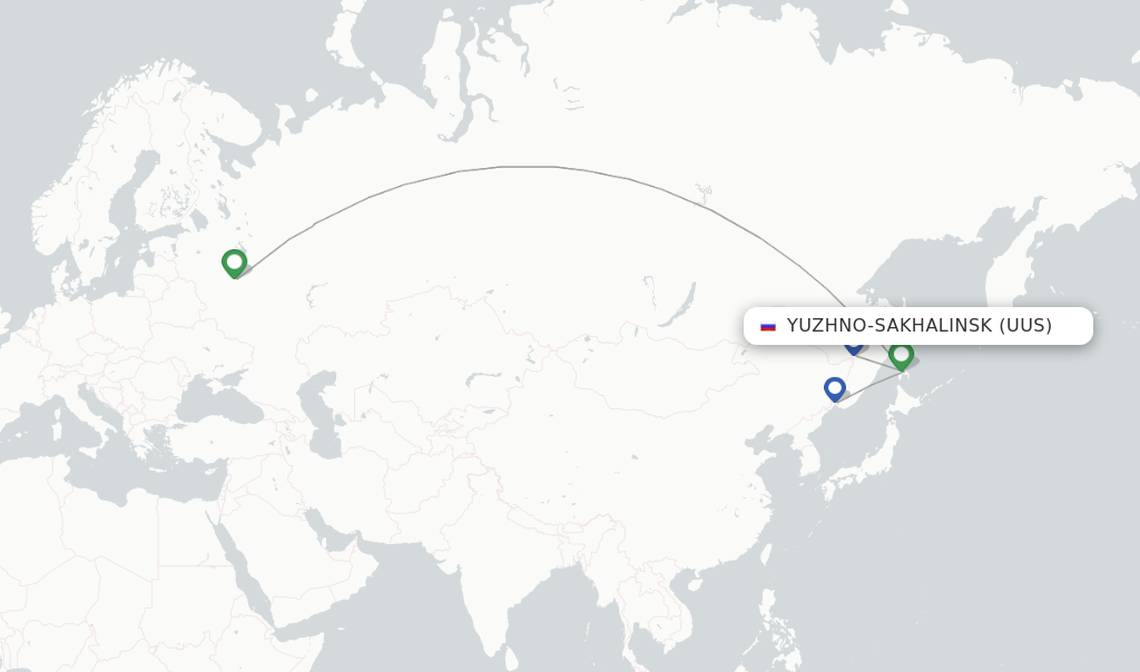 Route map with flights from Yuzhno-Sakhalinsk with Aeroflot