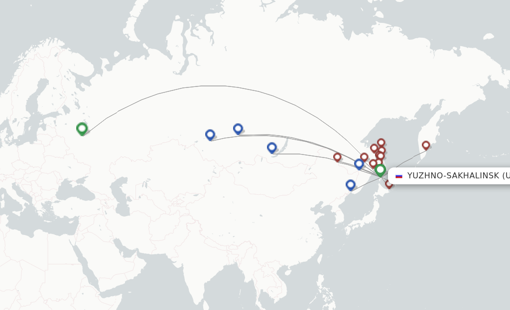 Flights from Yuzhno-Sakhalinsk to Sapporo route map