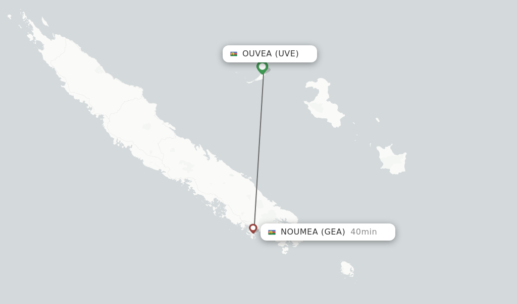 Flights from Ouvea to Noumea route map