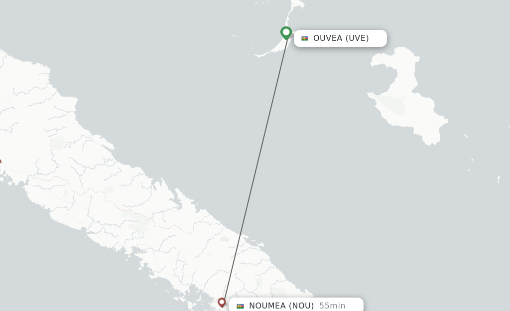 Flights from Ouvea to Noumea route map