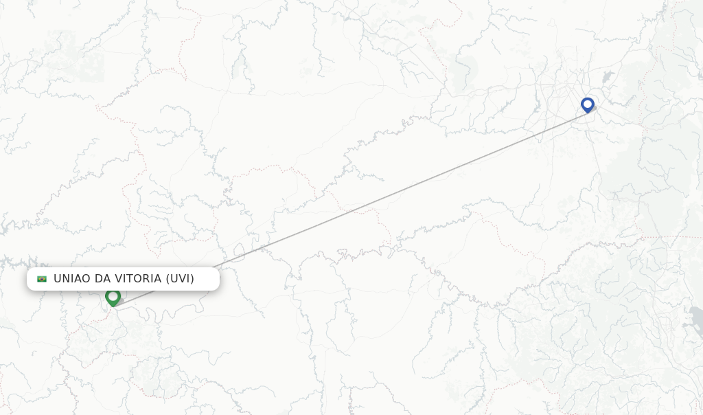 Route map with flights from Uniao da Vitoria with Azul