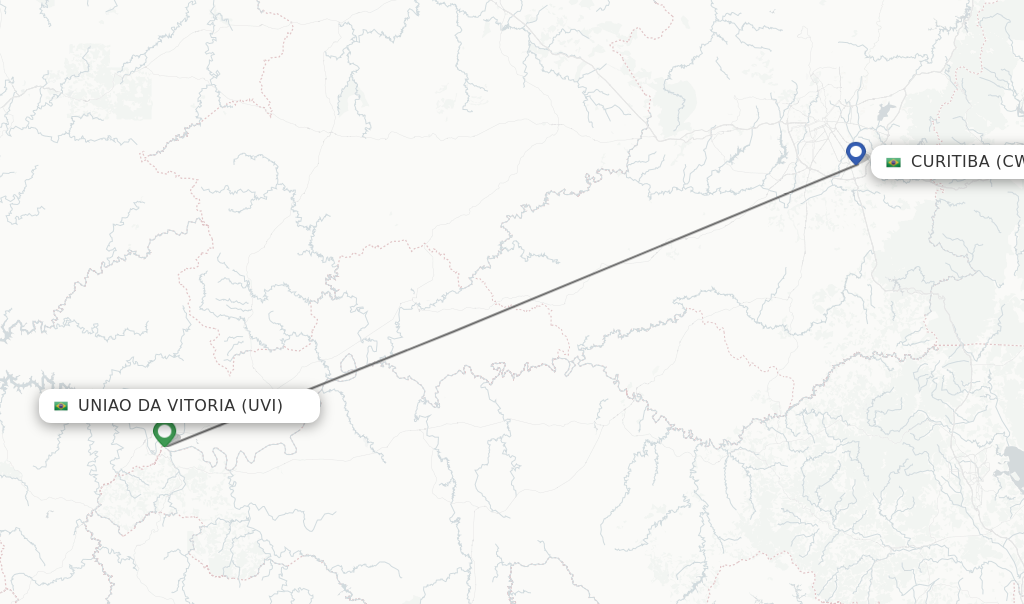 Flights from Uniao da Vitoria to Curitiba route map