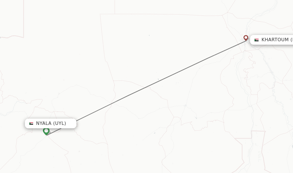 Flights from Nyala to Khartoum route map