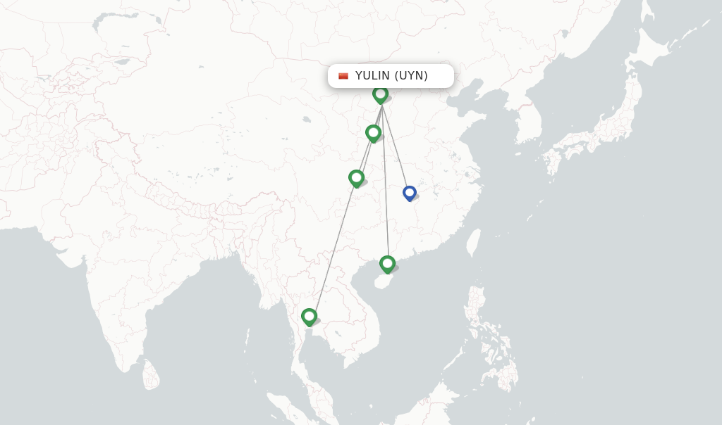 Route map with flights from Yulin with GX Airlines