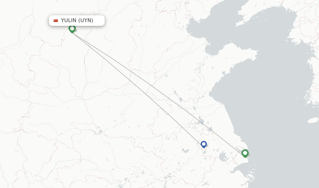 Route map with flights from Yulin with Juneyao Airlines