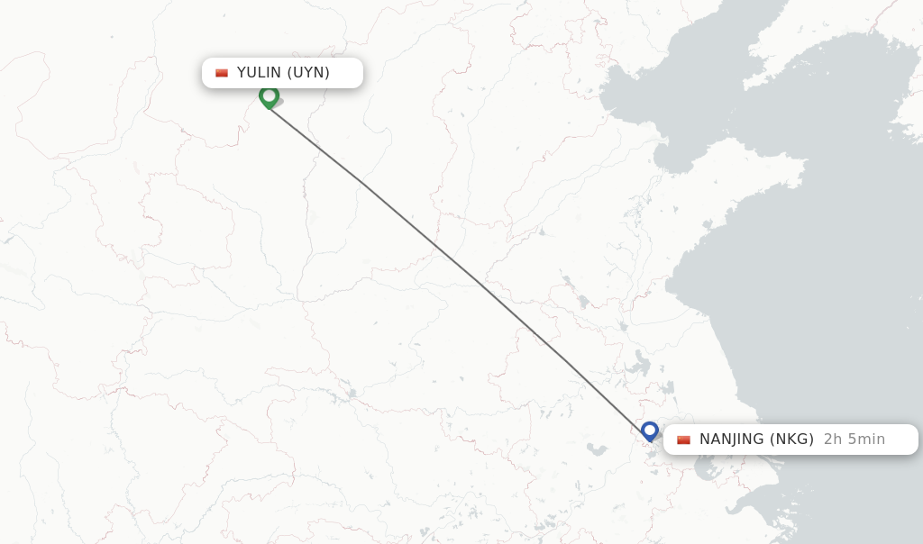 Flights from Yulin to Nanjing route map