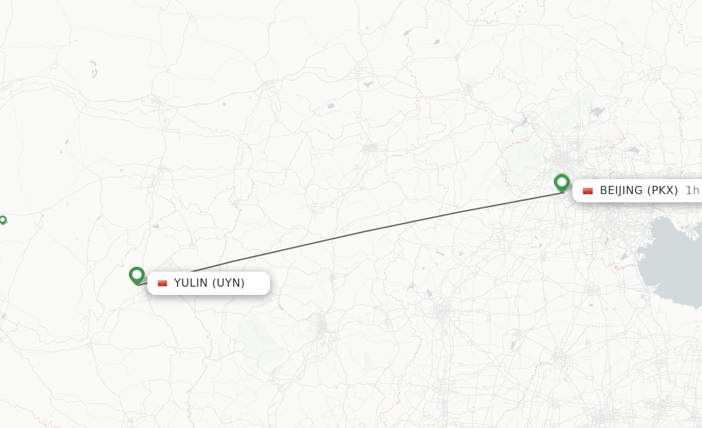 Flights from Yulin to Beijing route map