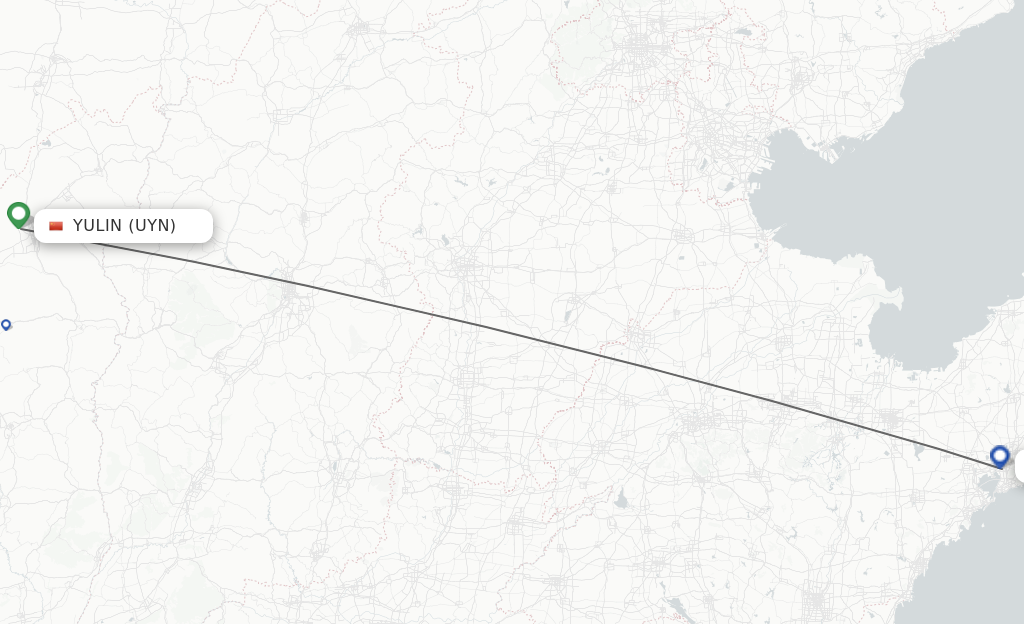 Flights from Yulin to Qingdao route map