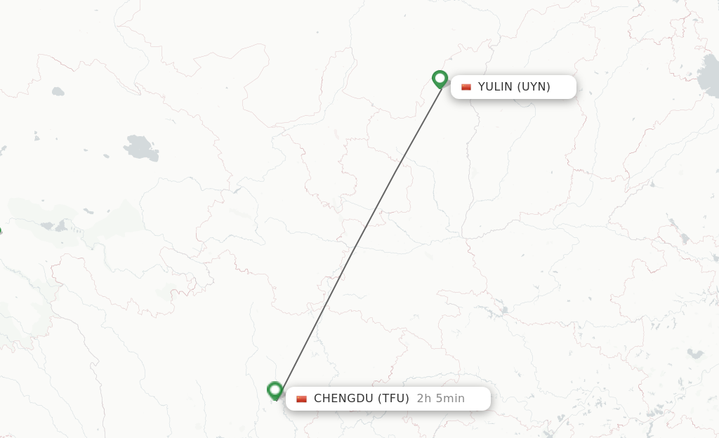 Flights from Yulin to Chengdu route map