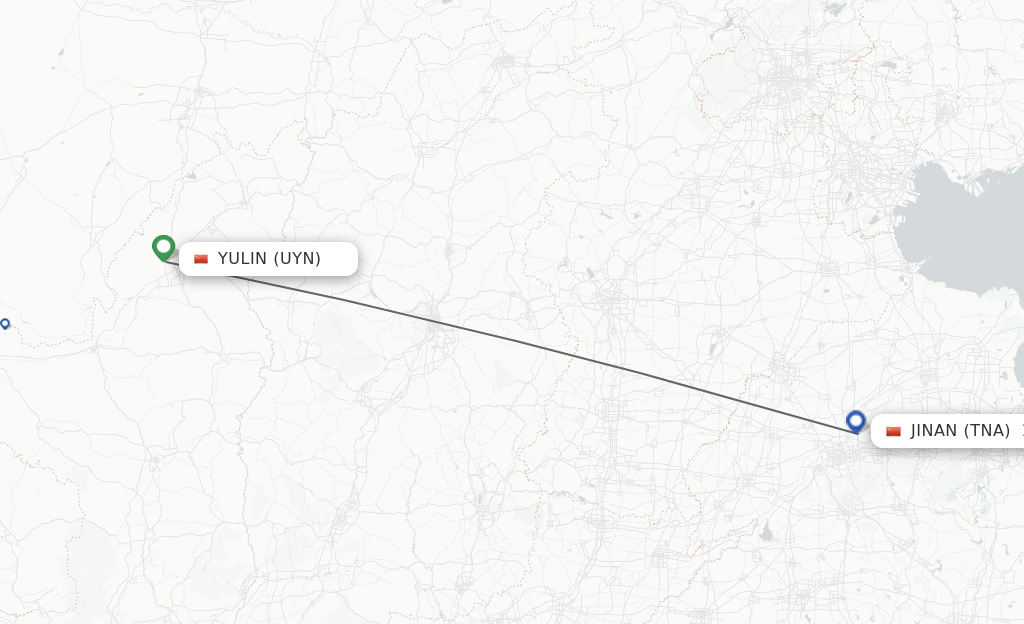 Flights from Yulin to Jinan route map