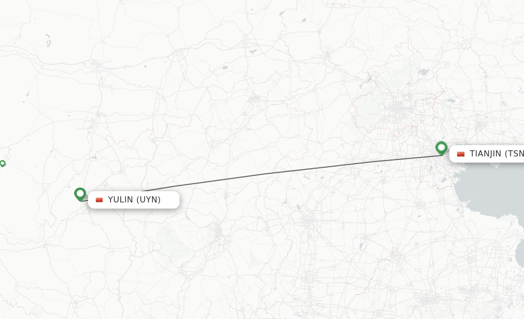 Flights from Yulin to Tianjin route map