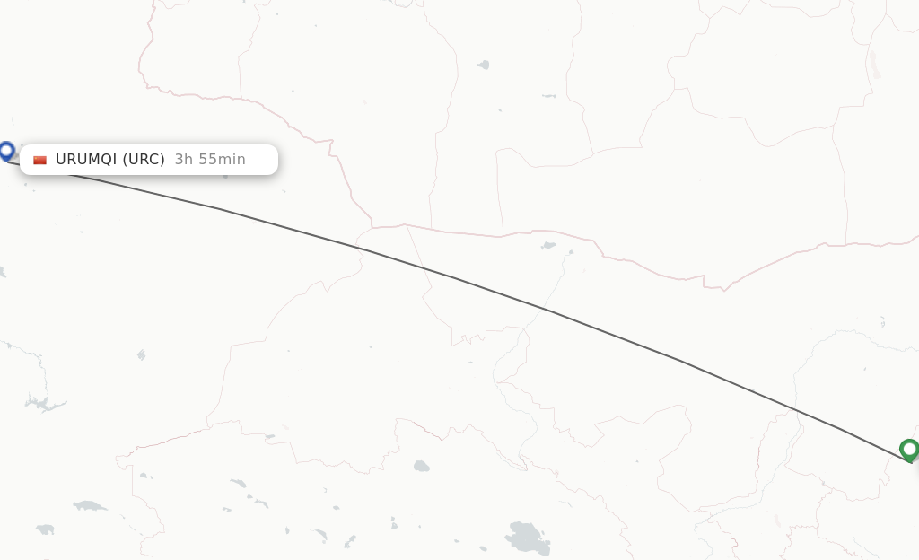 Flights from Yulin to Urumqi route map