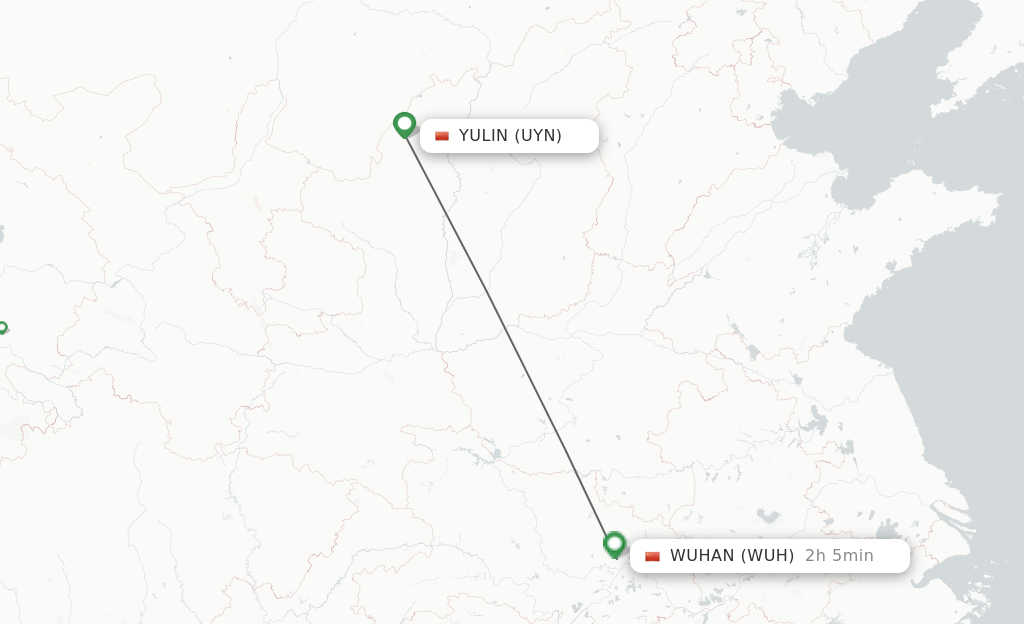 Flights from Yulin to Wuhan route map