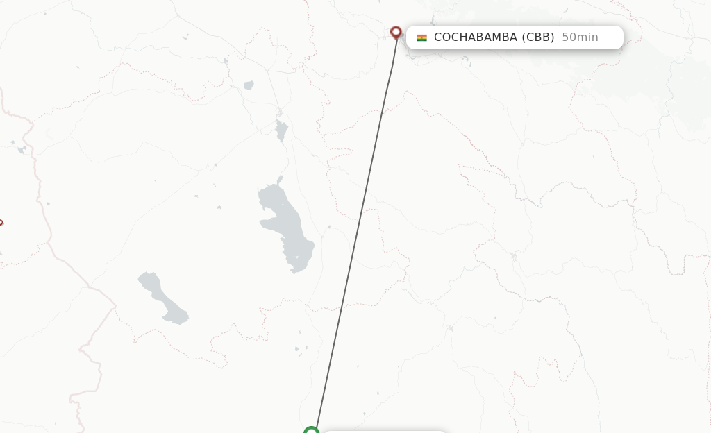 Flights from Uyuni to Cochabamba route map