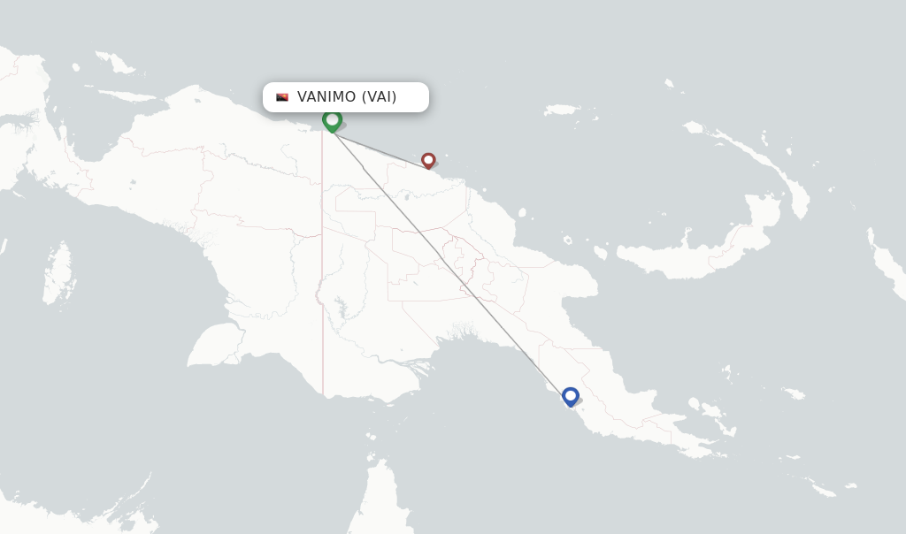 Route map with flights from Vanimo with Air Niugini