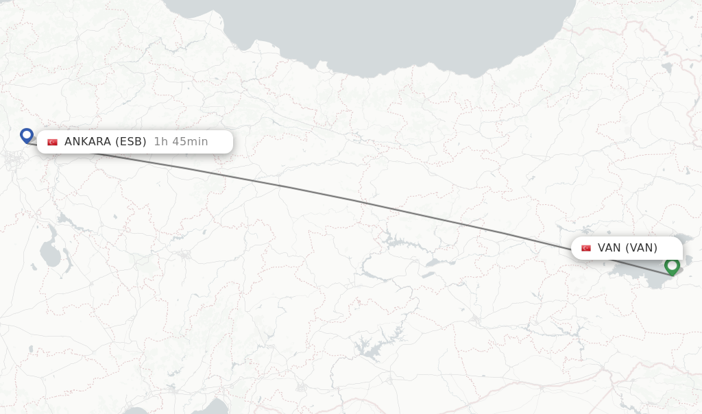 Flights from Van to Ankara route map