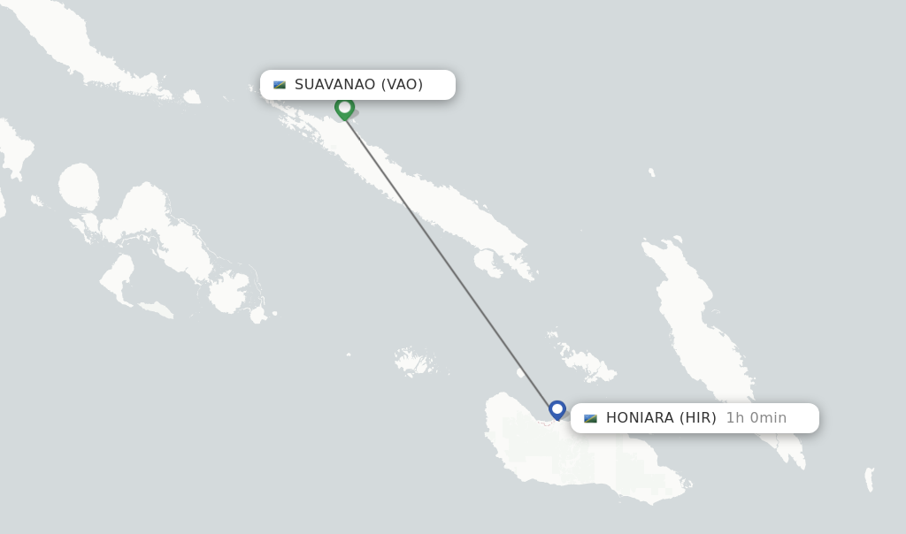 Flights from Suavanao to Honiara route map