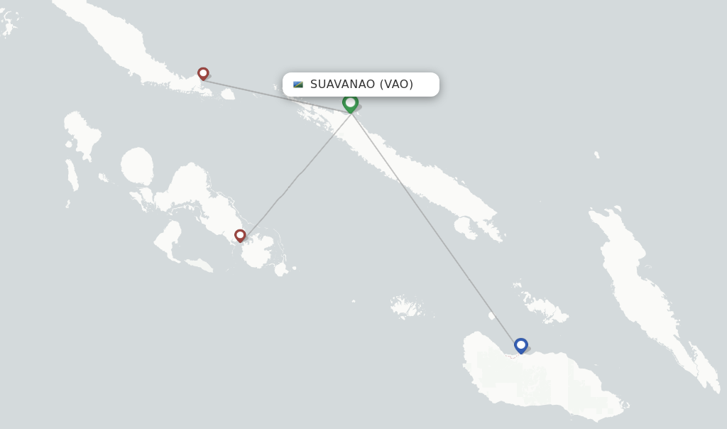 Route map with flights from Suavanao with Solomon Airlines