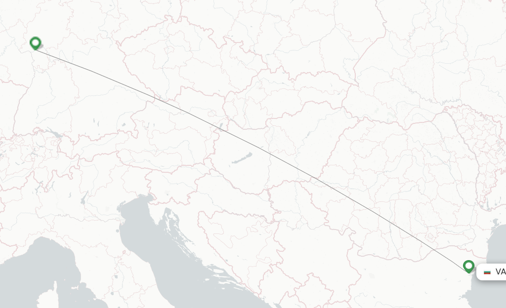 Route map with flights from Varna with Discover Airlines