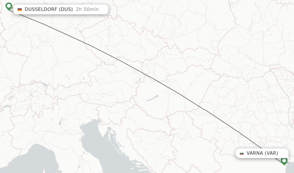 Flights from Varna to Dusseldorf route map