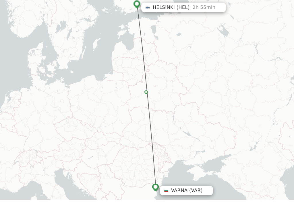 Flights from Varna to Helsinki route map