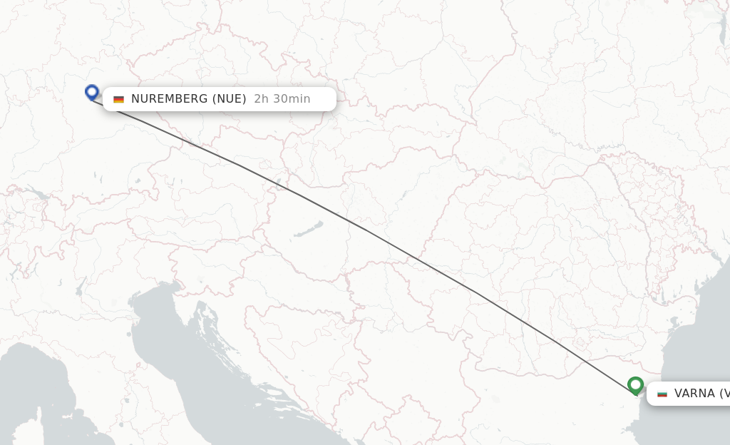 Flights from Varna to Nuremberg route map