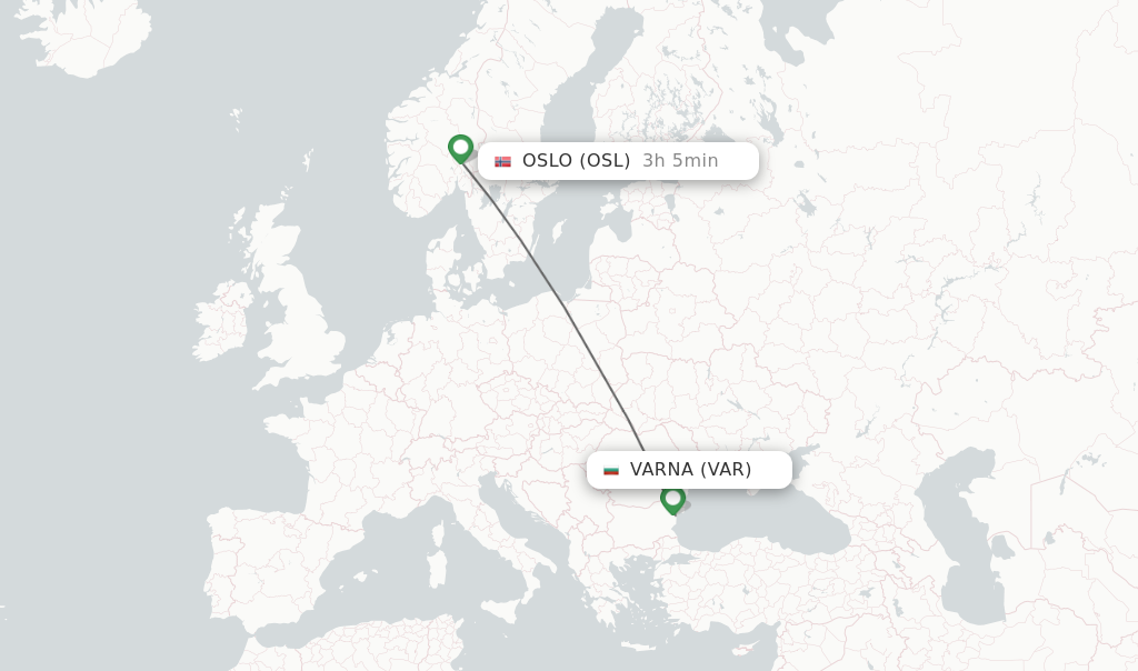 Flights from Varna to Oslo route map