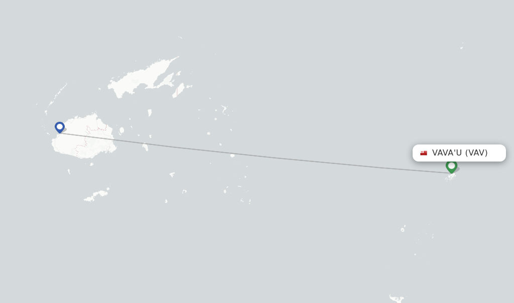 Route map with flights from Vava'u with Fiji Airways