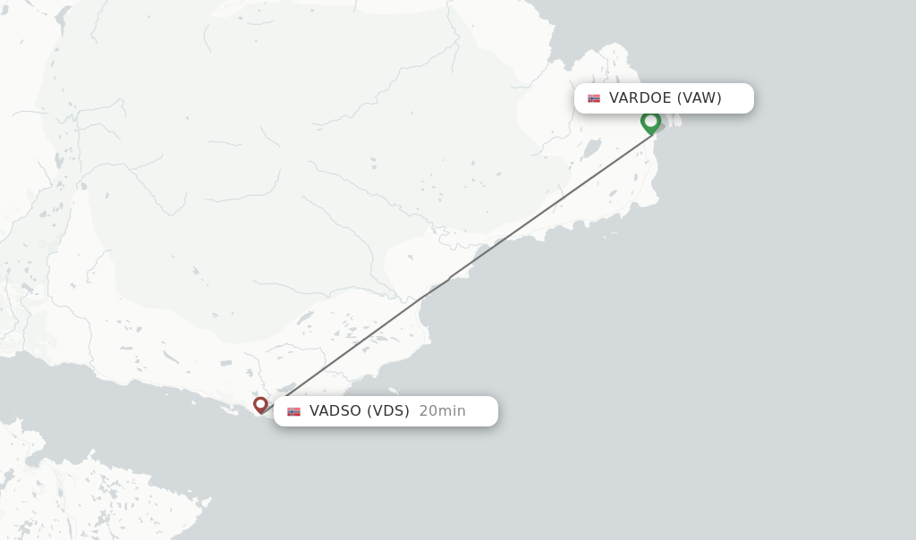 Flights from Vardoe to Vadso route map