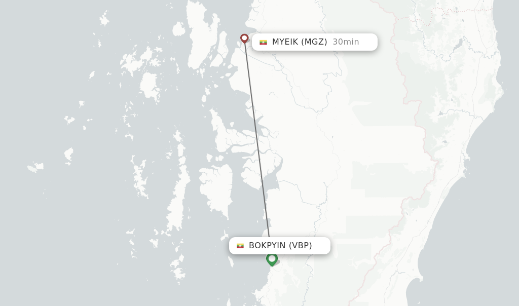 Flights from Bokpyin to Myeik route map